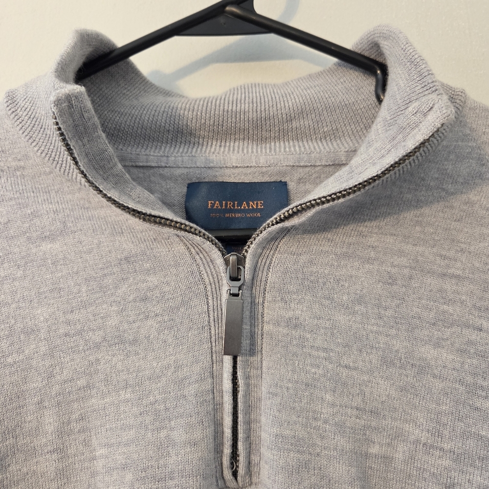 Fairlane Quarter Zip Pullover Sweater Men's XL Heather Grey 100% Merino Wool - Picture 3 of 11